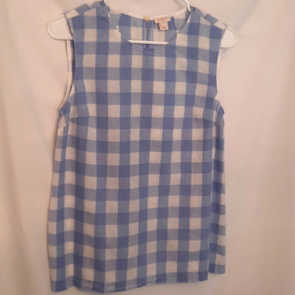 J.Crew Gingham Sleeveless Blouse, Size 0